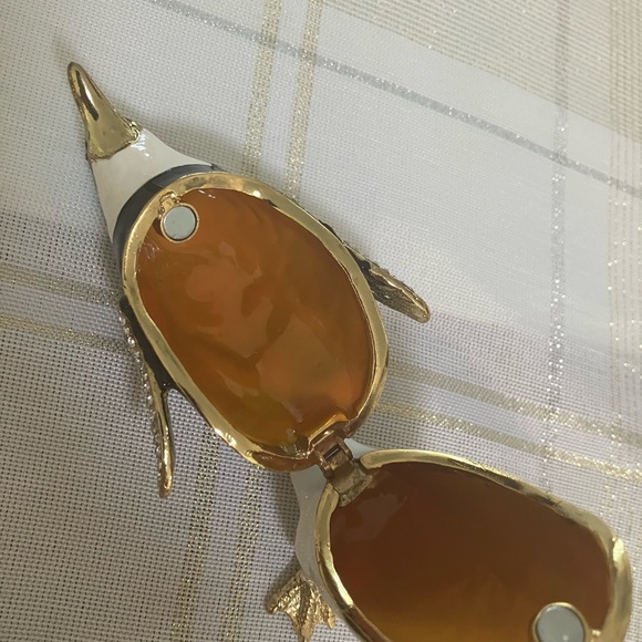 Vintage Black Gold White Penguin Figurine Trinket Box Crystalline Eyes &Wings - Picture 14 of 14